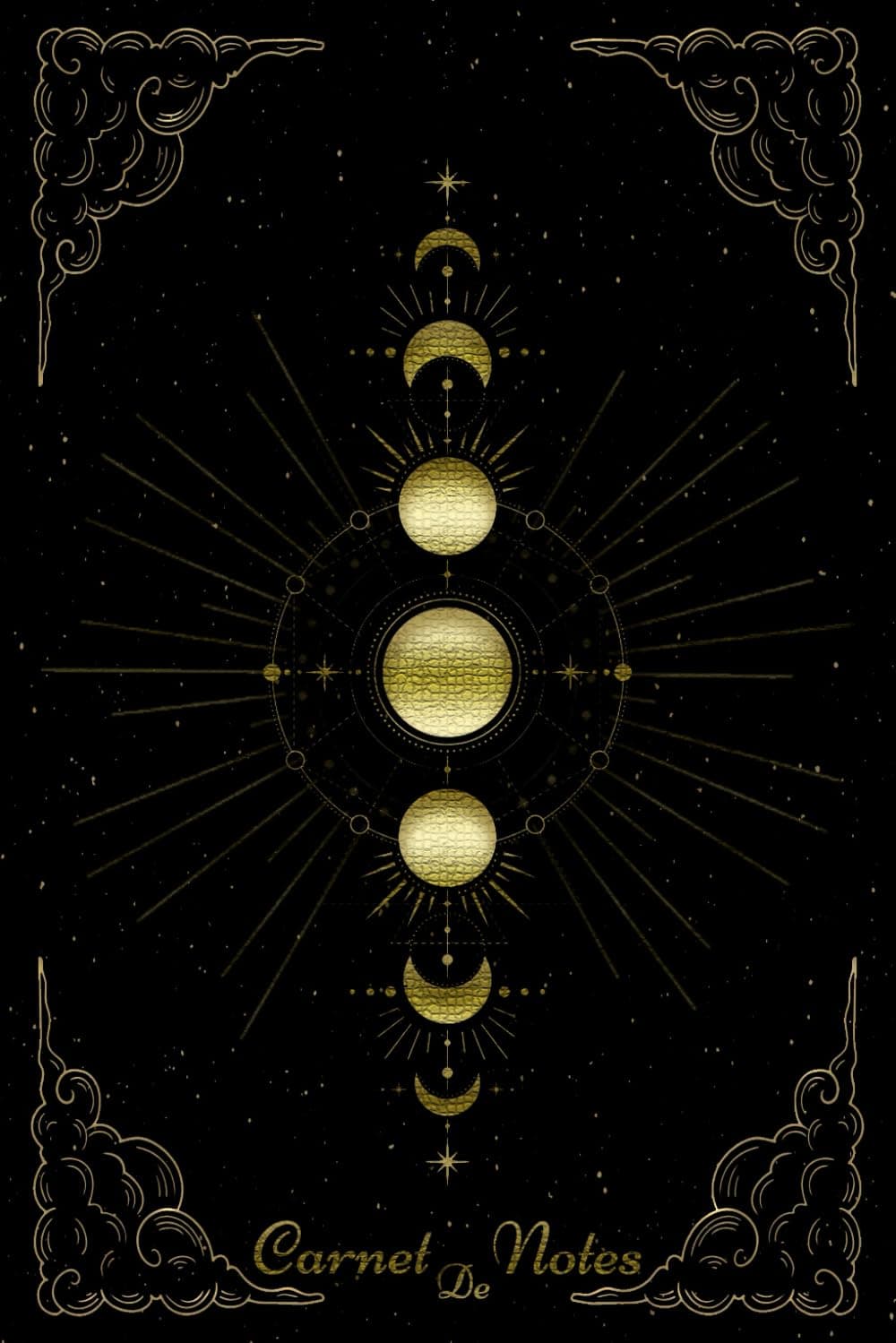 Carnet De Notes, Phase De La Lune: Beau Agenda De Cycle Lunaire| Moon Phases| Couverture Noir Et Doré Représentant Les Phases De La Lune