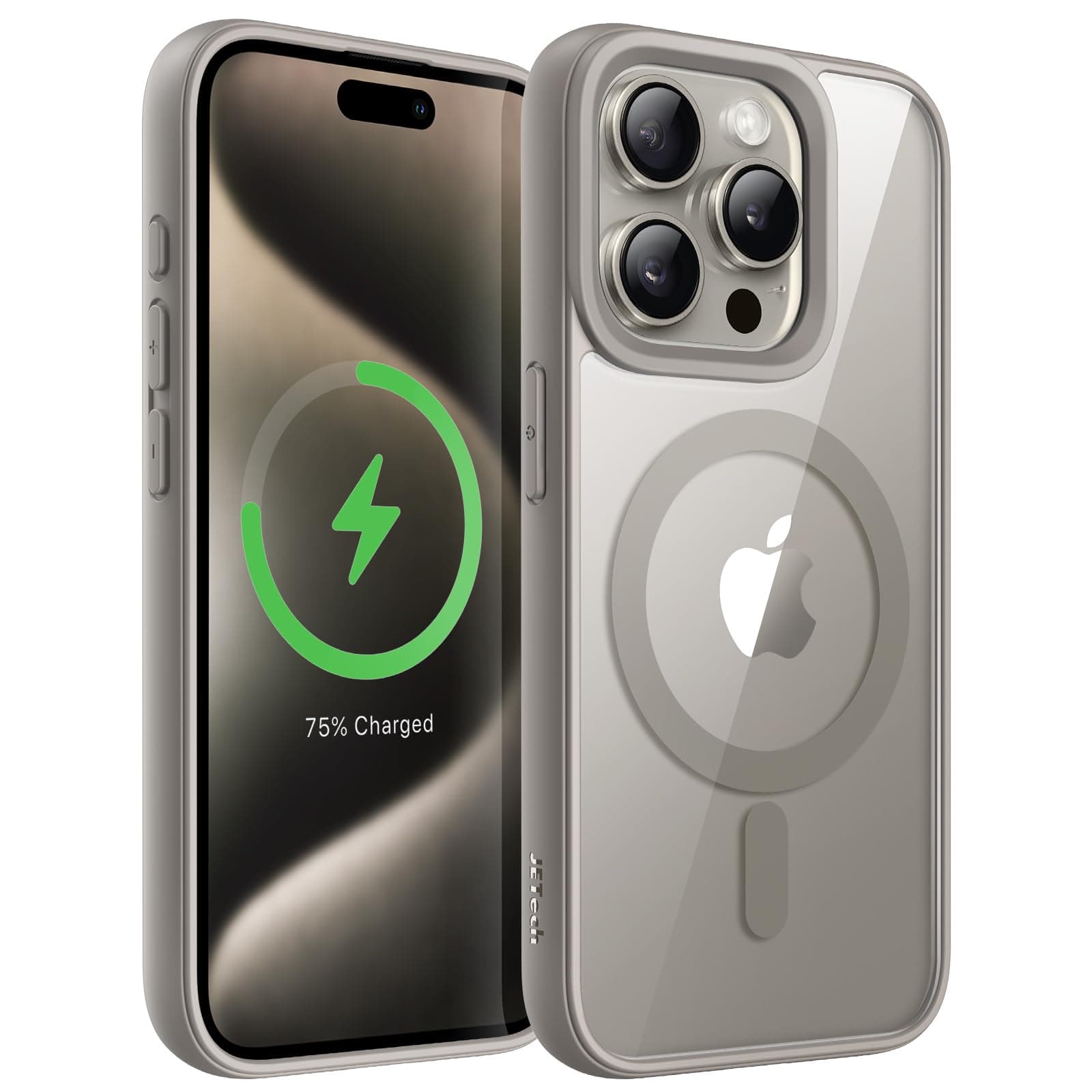 Magnetic Case for iPhone 15 Pro Max 6.7-Inch Compatible with MagSafe, Shockproof Phone Bumper Cover, Solid Color Matte TPU Frame, Anti-Scratch Clear Back (Natural Titanium)