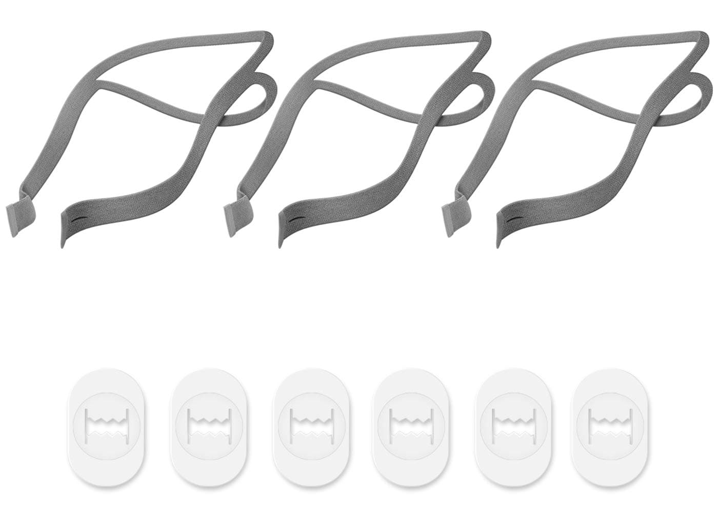 Wiscky 3 Pack CPAP Headgear Compatible with ResMed Airfit P10 Nasal Pillow CPAP Mask Straps Included 3 Super Elastic Straps and 6 Adjustment Clips(Grey)