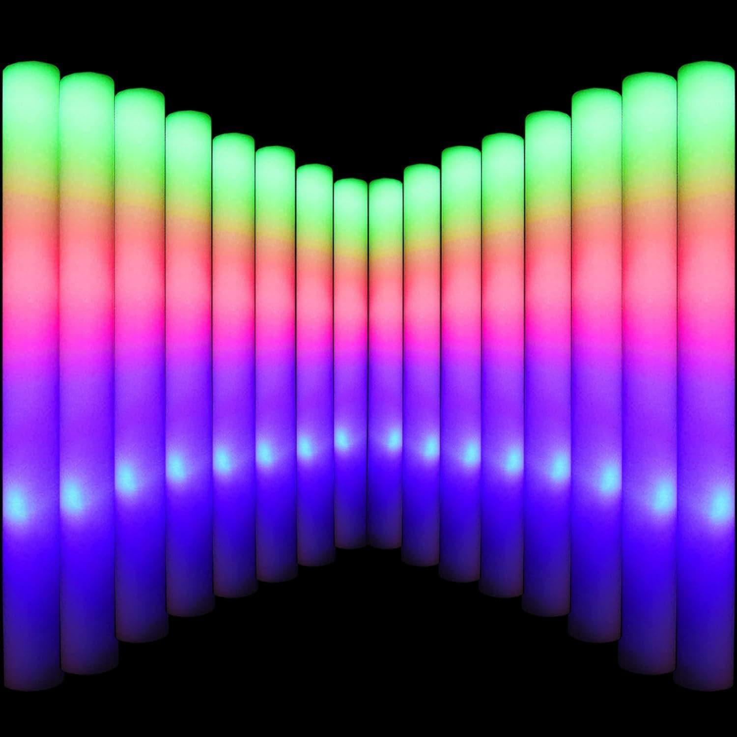 Light Up Glow Sticks Bulk, LED Foam Sticks in The Dark with 3 Modes Flashing Led Foam Multicolor Batons Light up Party Favors for Birthdays, Weddings, Concerts, Festivals (20pcs)