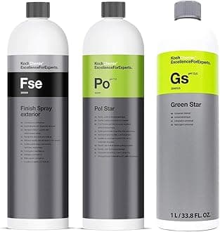 Koch Chemie Bundle - Green Star Universal Cleaner, Finish Spray Exterior Quick Detailer, Pol Star Textile, Leather & Alcantara Cleaner; All-in-One Car Care, Interior & Exterior, Commercial Use (3x1L)