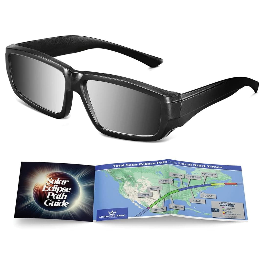 Medical king Solar Eclipse Glasses Approved 2024 (1 pack) CE and ISO Certified Safe Shades for Direct Sun Viewing + Bonus Eclipse Guide With Map