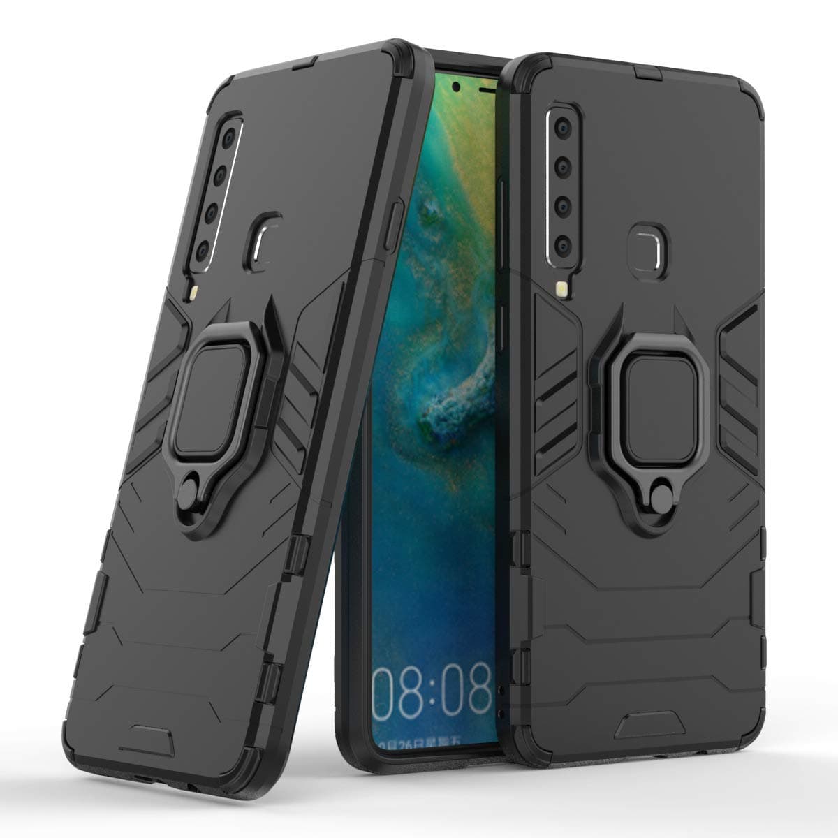 LuluMain Compatible with Galaxy A9 (2018) Case, Metal Ring Grip Kickstand Shockproof Hard Bumper Shell (Works with Magnetic Car Mount) Dual Layer Rugged Cover for Samsung Galaxy A9 2018 (Black)