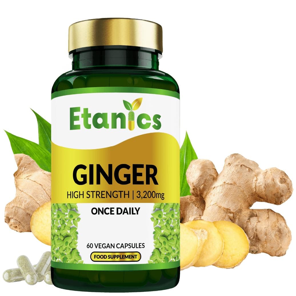 Ginger Capsules |High Strength 3200mg Ginger Root Extract Supplement | for Sickness, Nausea & Joint Pain |Suitable for Vegetarians and Vegans - Made in the UK