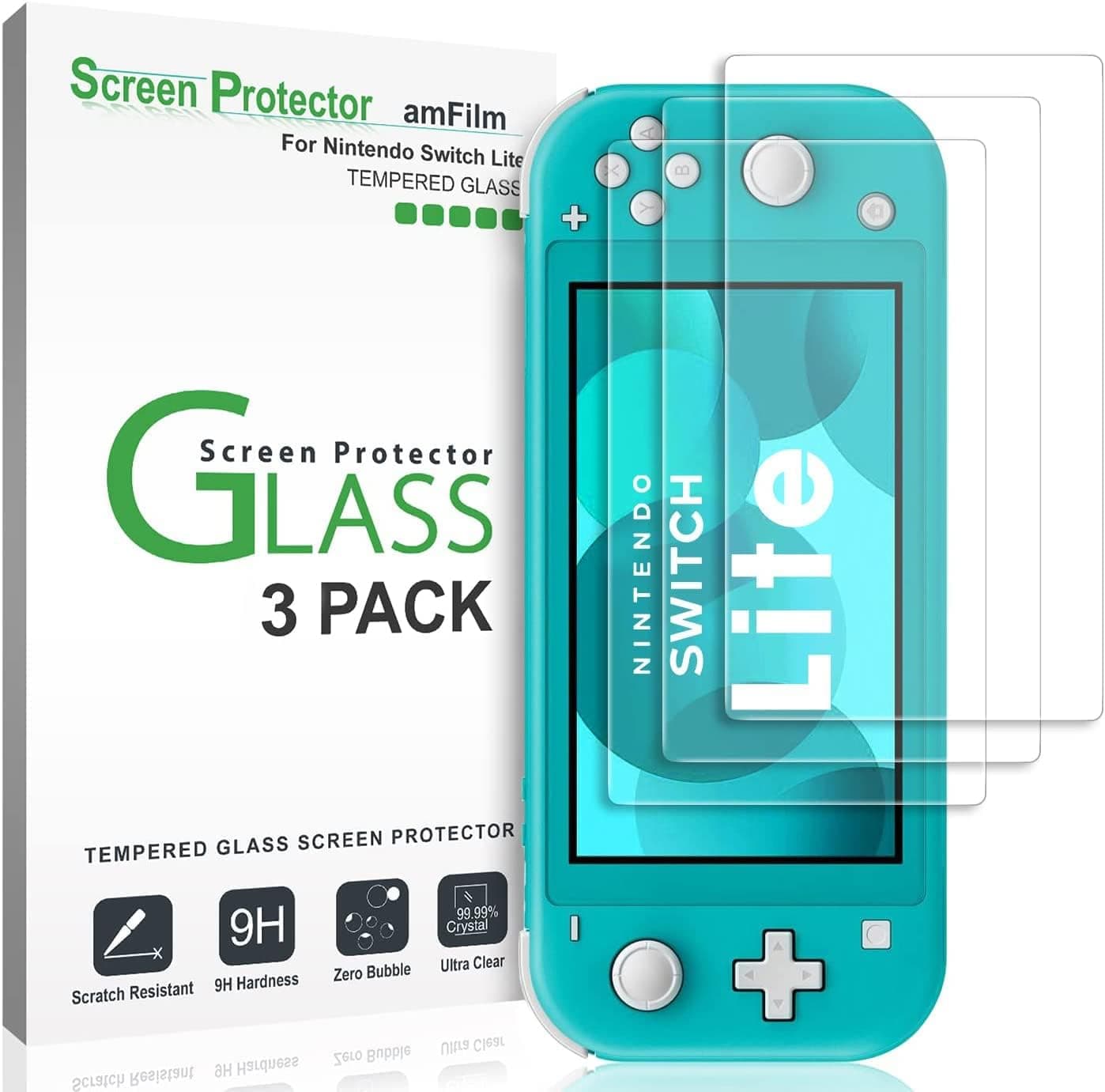 amFilm Tempered Glass Screen Protector for Nintendo Switch Lite 2019, 9H Drop & Scratch Protection, Easy Instllation & Bubble Free, HD Clear, Ultra Thin, Anti Fingerprint, 3 Pack