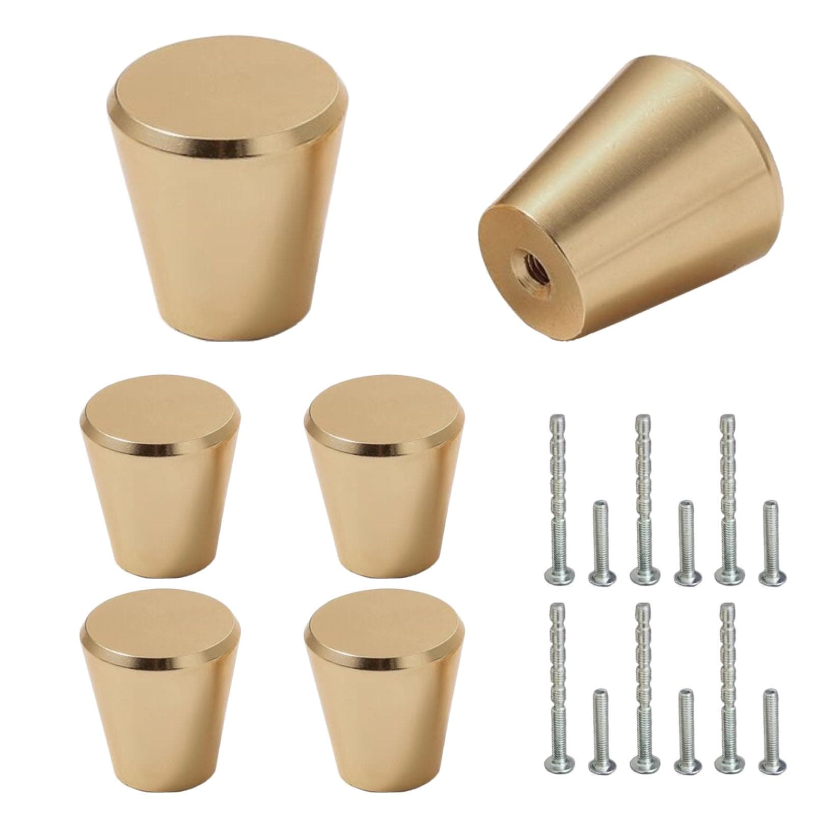Gold Cupboard Handles Knobs Modern, 6 Pack Kitchen Cabinet Knobs Small Solid, Furniture Door Hardware Decorative Pulls for Cupboard Dresser Wardrobe Closet, 20x23mm