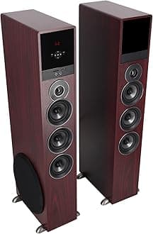Rockville TM150C Powered Home Theater Tower Speaker System, Cherry Wood, 1000W, 10" Subwoofers, Bluetooth, USB/SD Playback, FM Radio, Remote Control, Karaoke Ready, Perfect for Home Entertainment