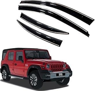 Premium Chromeline & Silverline Unbreakable Car Rear Window Wind Deflectors & Side Door Visor Rain Guard Compatible with (Mahindra Thar Roxx (2024 Onwards))