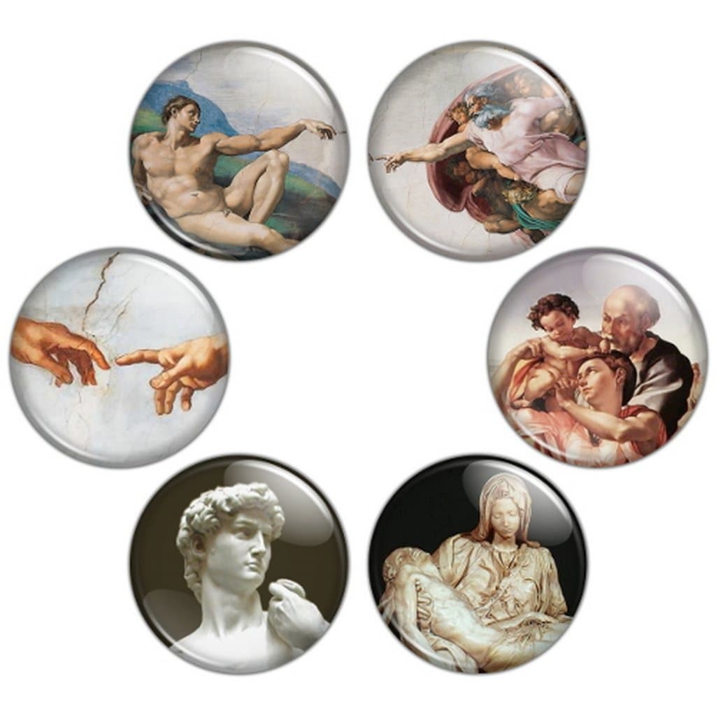 Button Bistro Men's Michelangelo Artwork 1.25 inch Pinback Button Set Badge Pins
