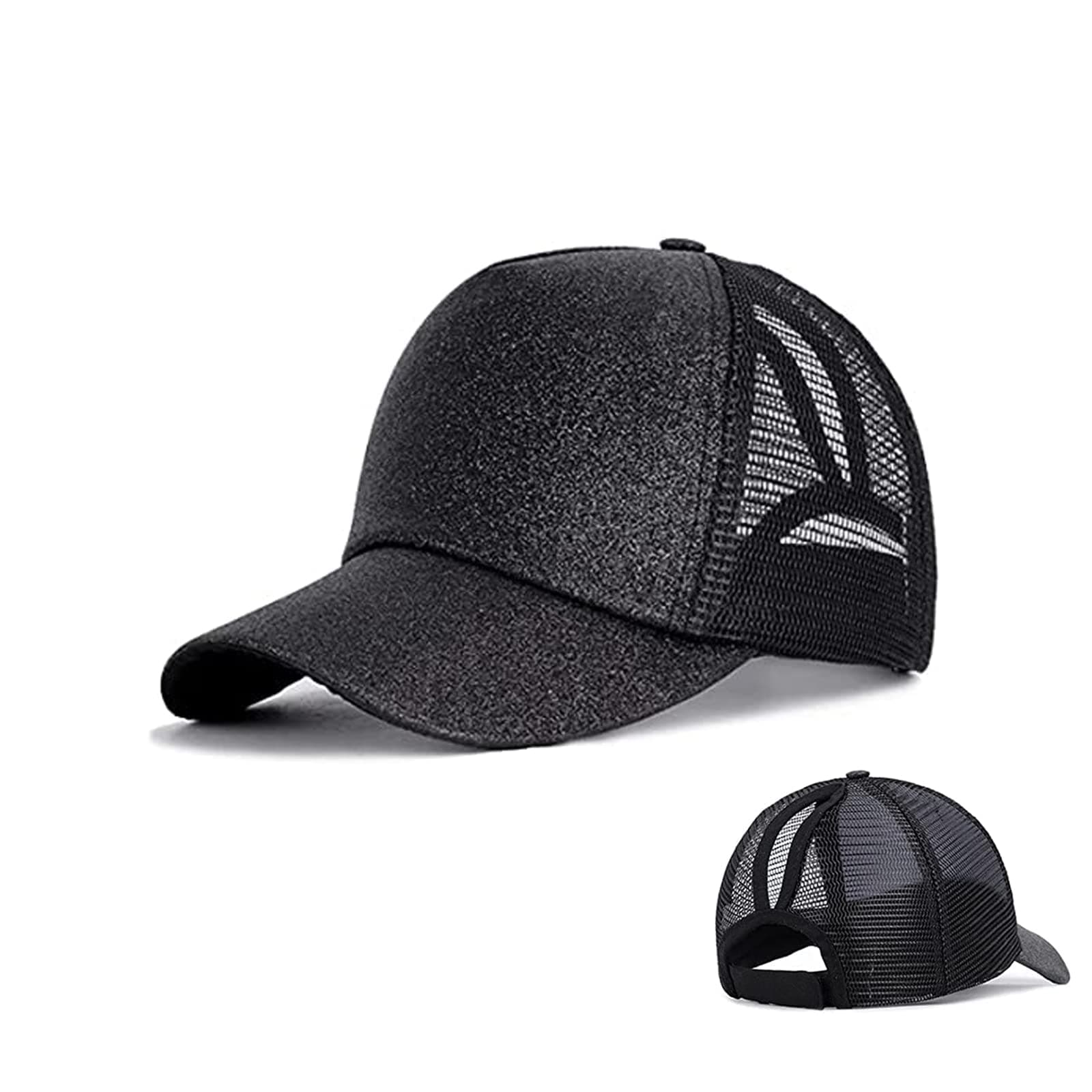 DWE Visor Cap, Summer Glither Ponytail Cap Mesh Hats Casual Adjustable Sport Caps Baseball Cap for Women Girls (Black)(Size: One Size)