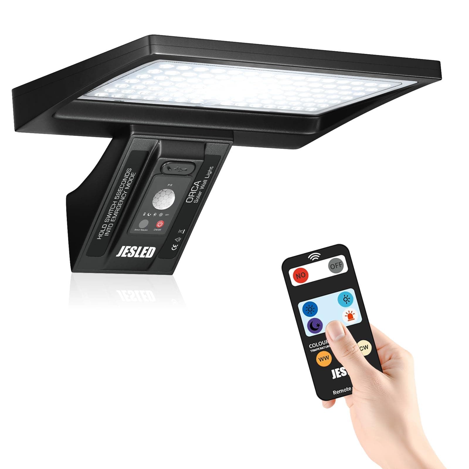 JESLED Solar Security Lights, 104 LED Motion Sensor Lights Outdoor, Remote Control, IP65 Waterproof, 3 Color Temperatures, 4 Modes Outside Lights Solar Powered for Yard, Garage, Garden (3CCT 1 Pack) [Energy Class A]