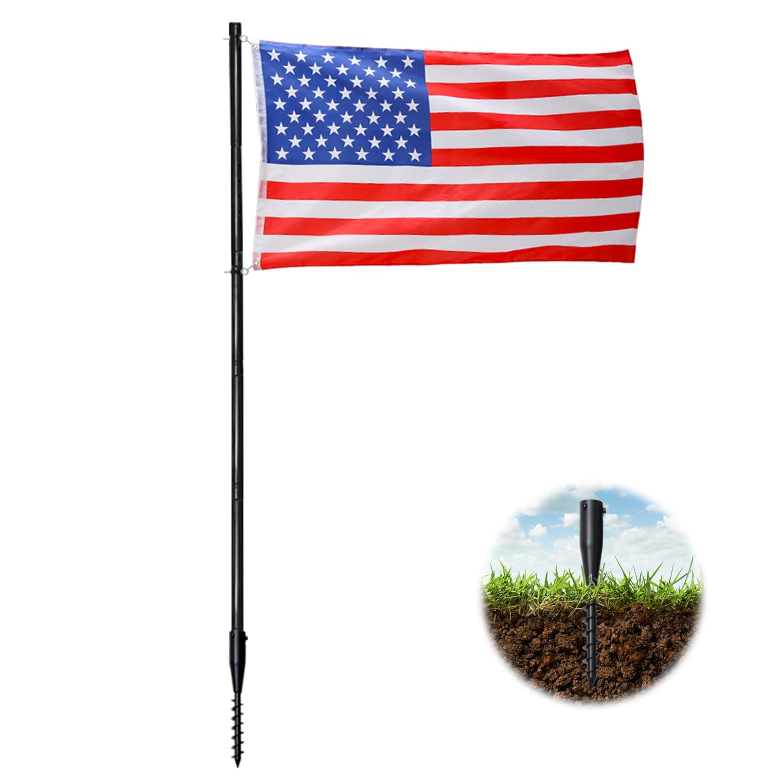 BsBsBest Garden Flag Pole Kit, 1.5" Diameter, Rust Resistant, Includes 3x5 FT American Flag, Ground Stake, Auxiliary Pole, 9 Short Poles, Patriotic Theme