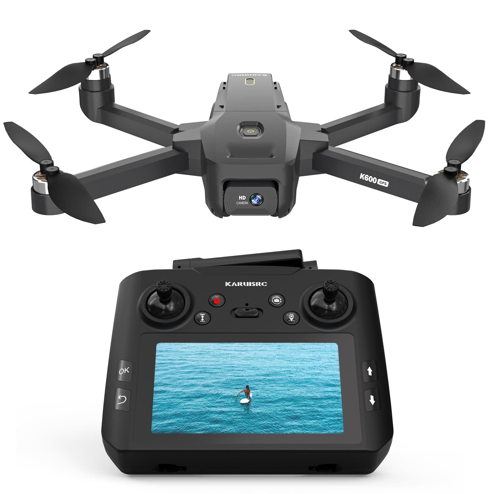 k600gps Drones with Camera, 4.5 Inch LCD Remote Control, GPS Auto Return, Gesture Flight, 32G SD Card, Brushless Motor, Optical Flow, 3 Speeds for Adults/Beginners