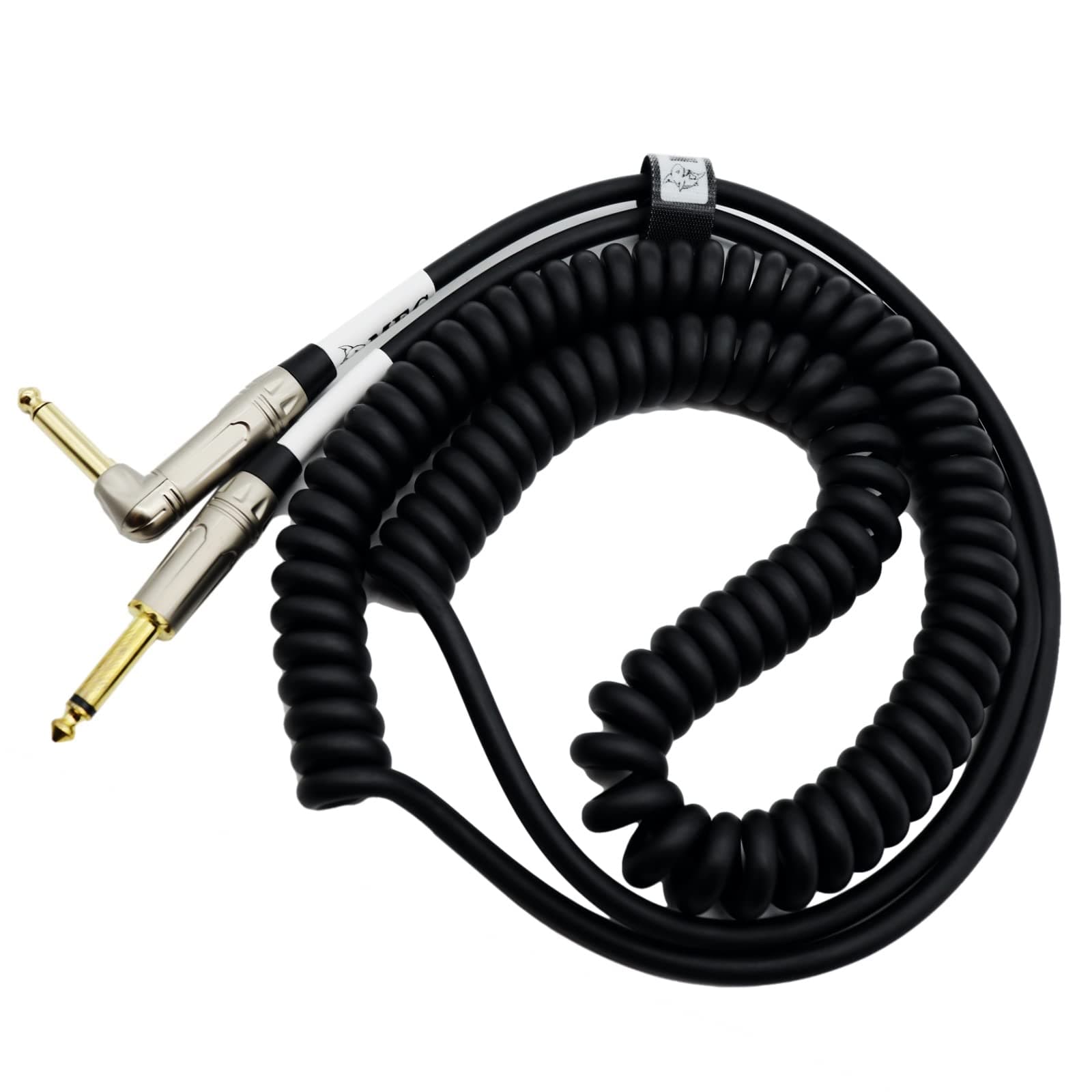 Coiled Guitar Cable with Mute Button Electric Instrument Coil Cable Curly Instrument Cable Stretchable 1/4 Right Angle to Straight Ends Plug 16Ft Black 5m