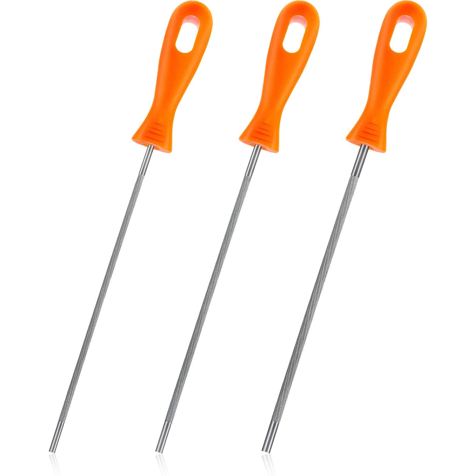 Honoson Chainsaw Chain Sharpening File Chainsaw Sharpener File Round Sharpening File Steel Chainsaw File with Plastic Handle for Chainsaw (3, 5/32, 7/32, 3/16 inch)