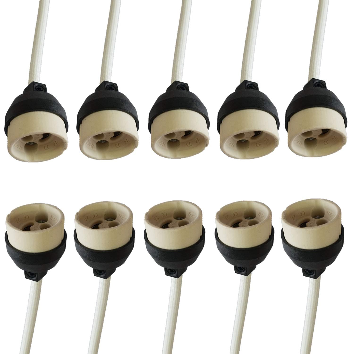 110-250v 2A GU10 Lamp Socket Lamp Base Holder Adaptors 9.8Inch Wire Connector for GU10 Light Bulb (10pcs)