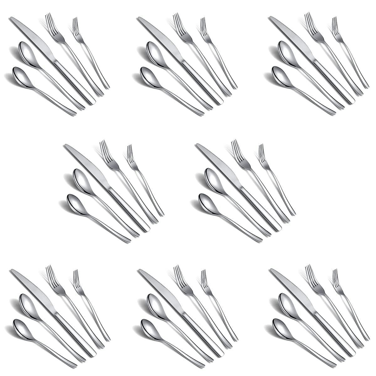 Silverware Set 40 Pieces, Stainless Steel Flatware Set, Mirror Polish Cutlery Set, Utensil Sets Service Set for 8 (Silver)