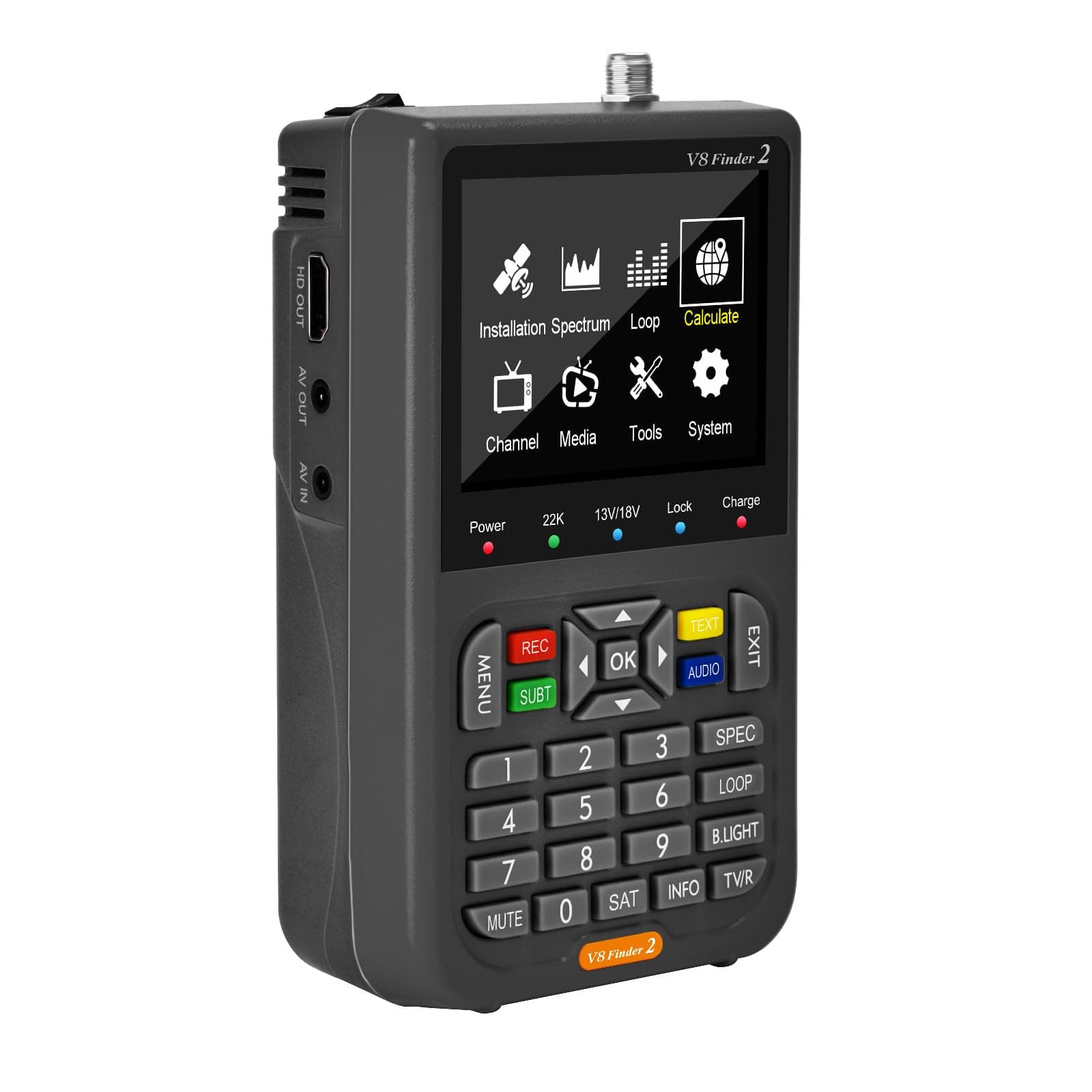 Generic V8 Finder2 Satellite Finder, DVB-S/S2/S2X FTA Signal Receiver, Digital Satellite Signal Meter, Sat Dish TV Signal Strength Meter with LCD Screen & Backpack