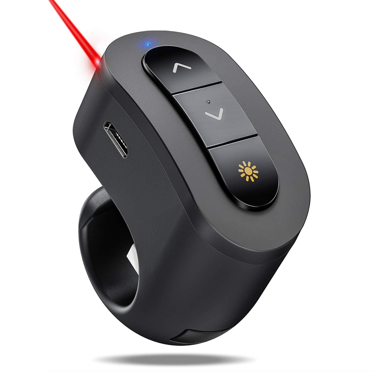 Rechargeable Finger Ring Wireless Presenter Clicker for PowerPoint, Keynote, Mac, Laptop - USB Presentation Remote with 2.4GHz RF