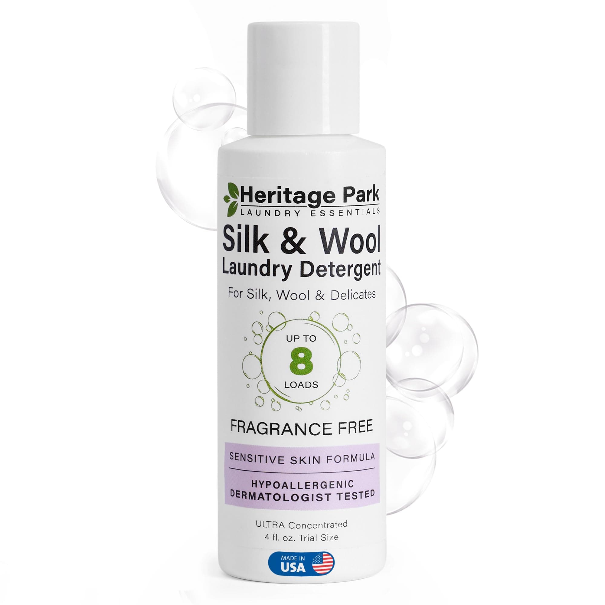 Heritage Park Silk & Wool Fragrance Free, Hypoallergenic, pH-Neutral Laundry Detergent - Dermatologist-tested, Sensitive Skin-Friendly, Enzymes-Free, Ultra Concentrated (4 Fl Oz)