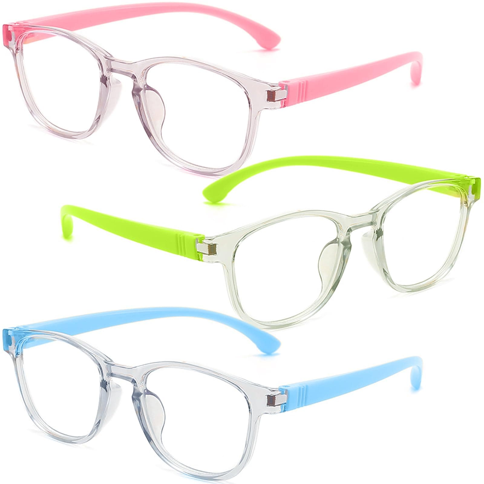 3 PCS Kids Glasses for Blue Light Blocking, Computer Glasses for Age 4-12 Years, Anti Uv400 & Eyestrain (Blue Pink Green)