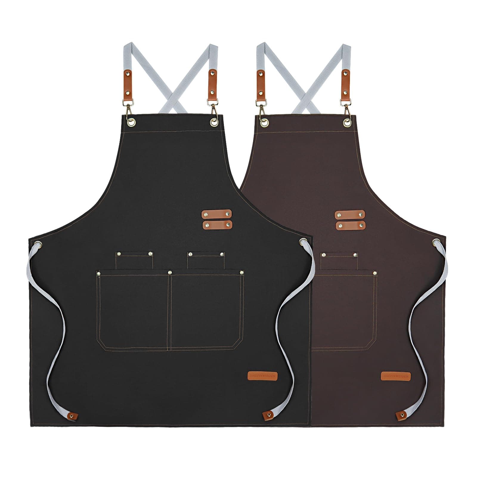 2Pcs Waterproof Canvas Chef Apron, Adjustable Cross Back Aprons for Men Women with 4 Pockets, Apron for Kitchen