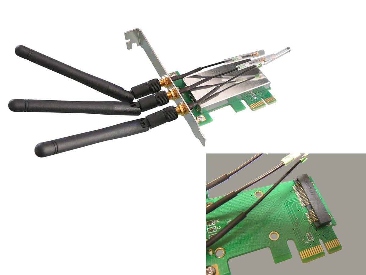 Mini PCIE to PCI-E PCI Express 1x adapter - with antenna for wireless card