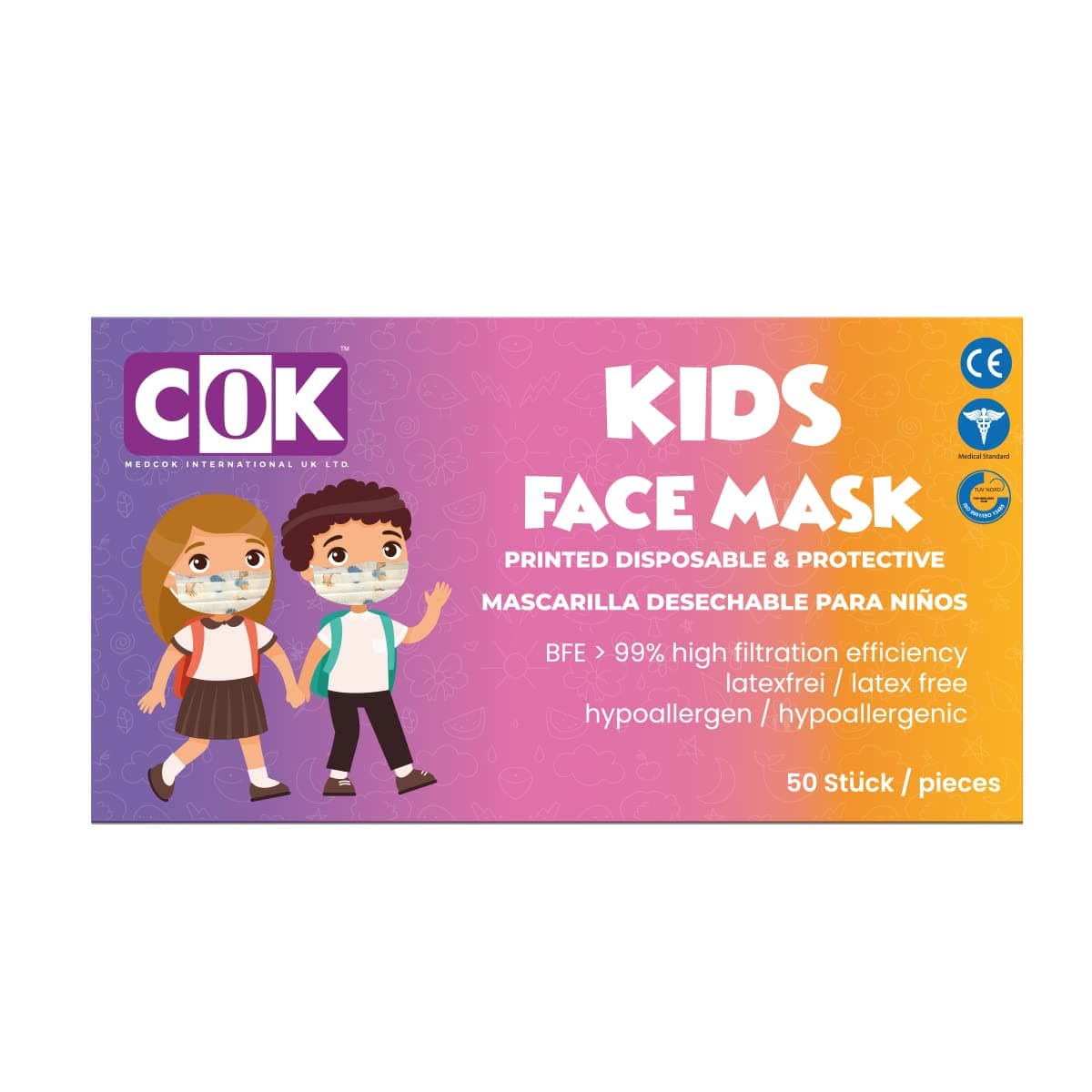 Disposable Kids Face Mask Individually Wrapped - 50 Pack