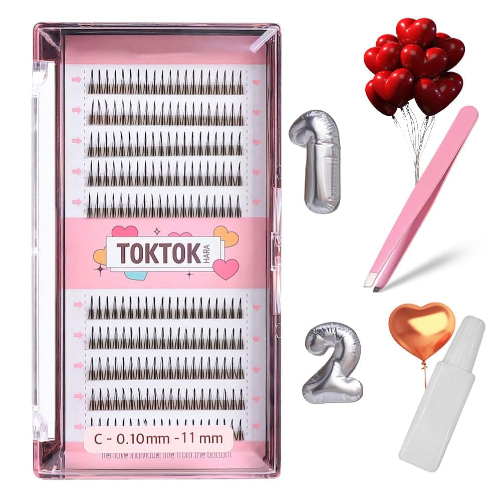 [SET] BK False Eyelashes Extension Kit +Glue+Tweezer Beginner Self Adhesive Individual Partial Korean idol Makeup (BK 11mm)