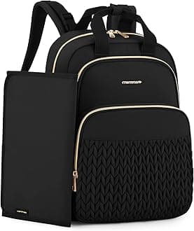 Diaper Bag Backpack, Stylish Travel Baby Bag with Insulated Pockets, Changing Pad and Stroller Straps for Toddler (L-Black, Large-27L)