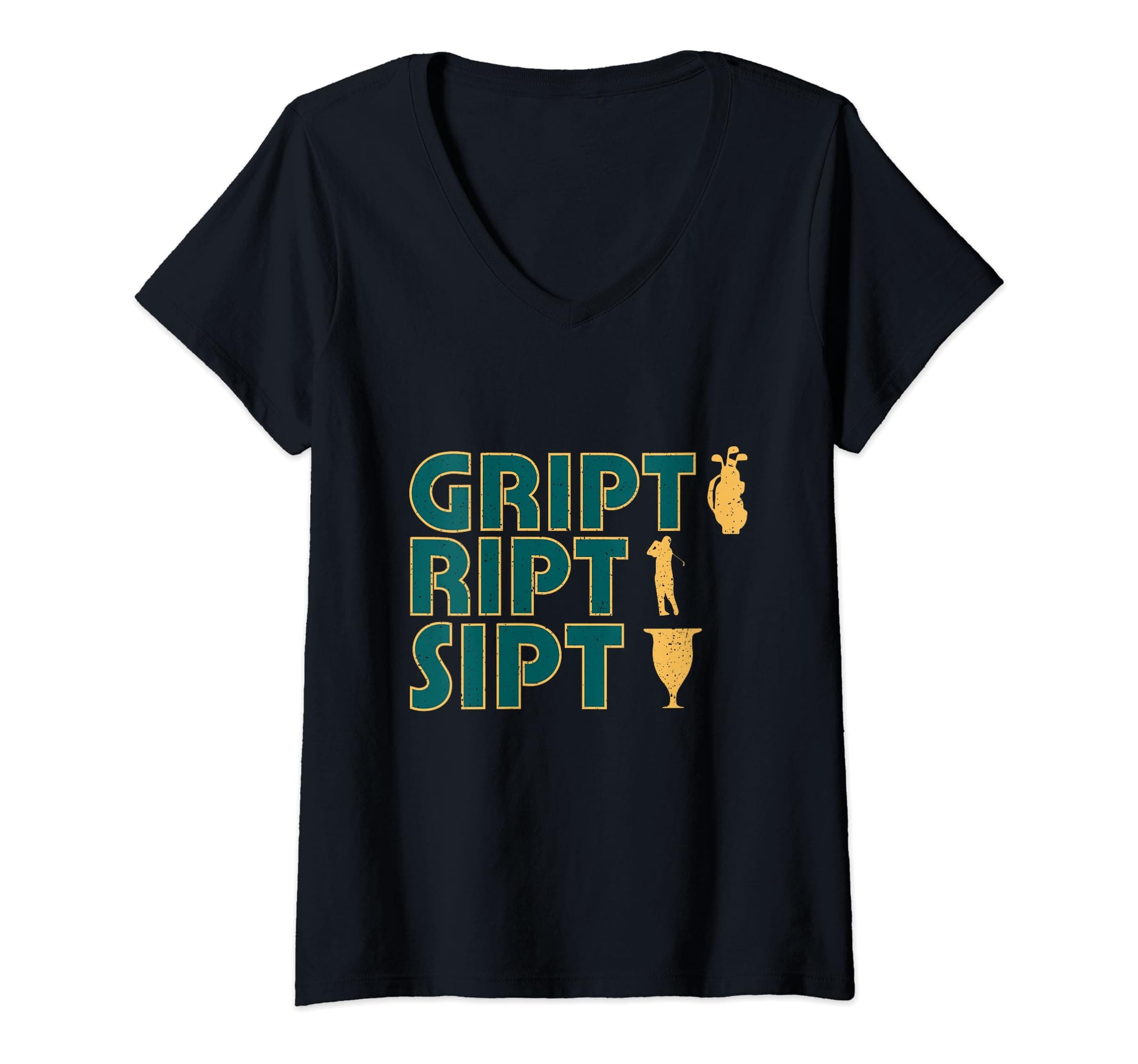Womens Misspelling Gript Ript Sipt Funny Golf V-Neck T-Shirt