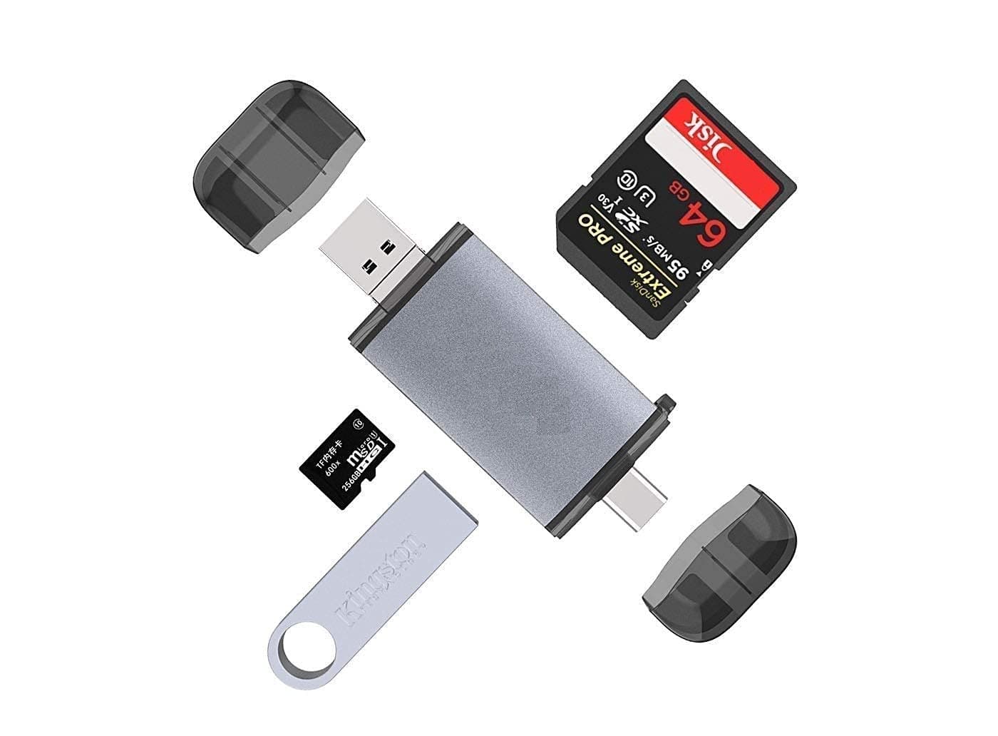 Farraige® 6 in 1 Card Reader With OTG, SD/TF, USB Type C, USB 3.0, Micro USB - Portable for Memory Cards, Compatible With SDHC, SDXC, MMC, RS-MMC, Micro SDXC