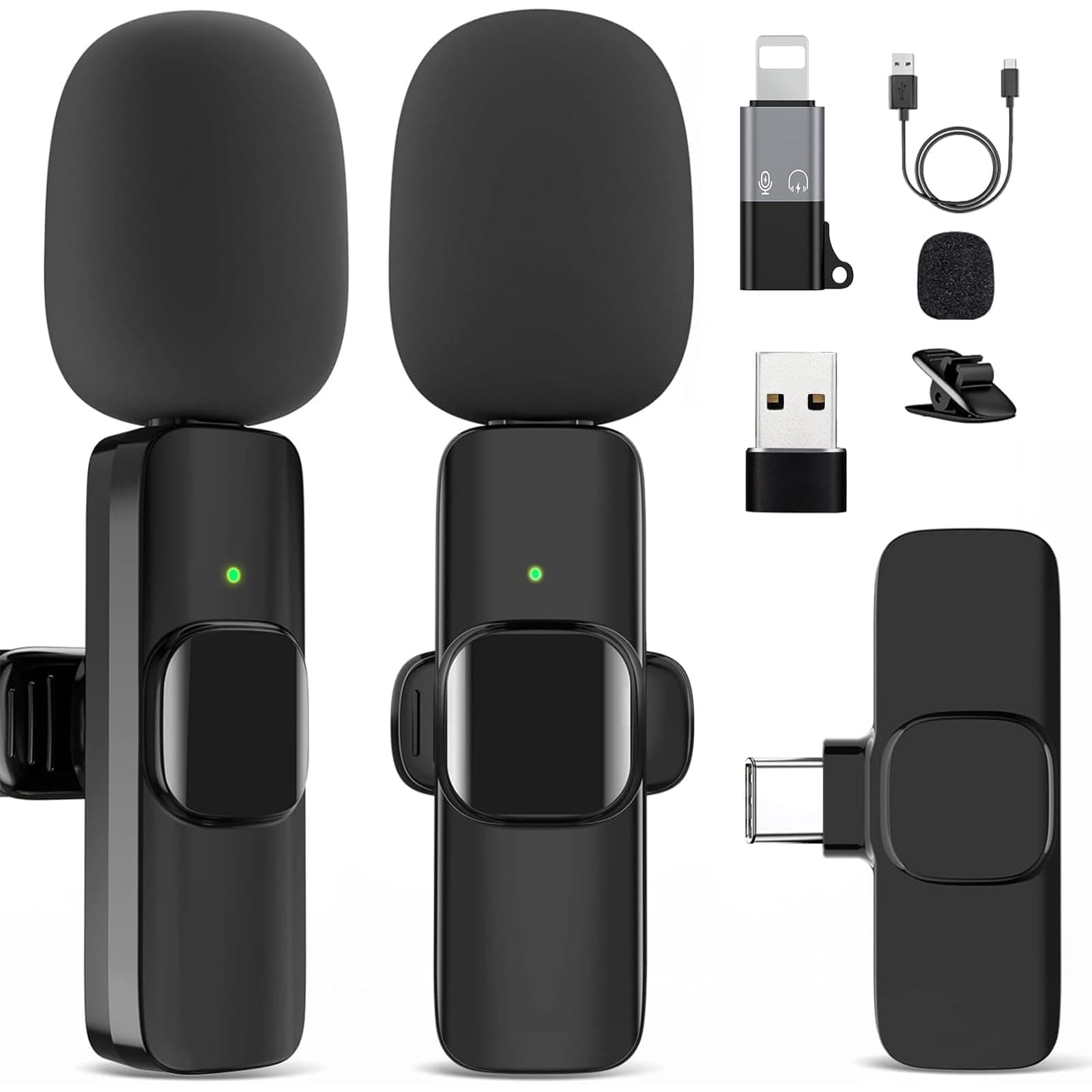 Wireless Microphone for iPhone 15 16，iPad, Android, Lavalier Microphone for Video Recording, Noise Reduction, Clip on Mini Mic for Tiktok, YouTube, Vlog, Podcast, ASMR