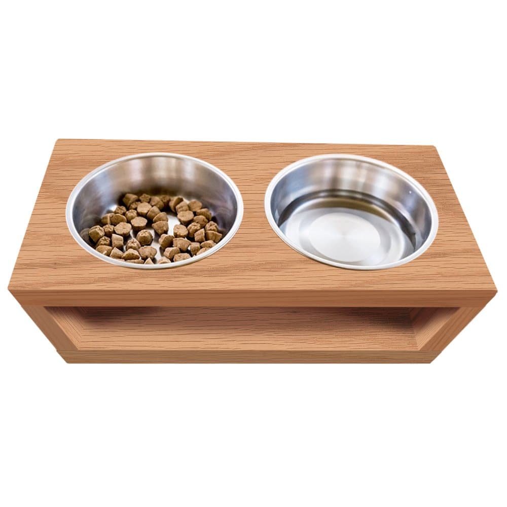 Unfinished Solid Oak Wood Elevated Dog and Cat Pet Feeder, Single Bowl Raised Stand (2 Quart), 3/4" Thick, 10" x 10" x 5" Tall