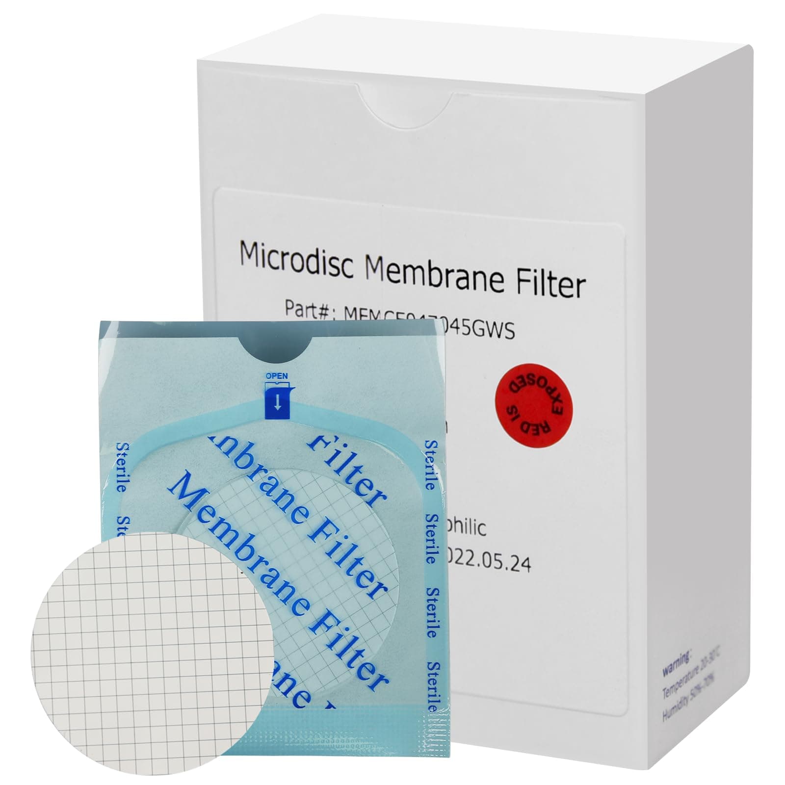 - SimPure MCE Gridded Membrane Filter Sterile, 47mm Diameter and 0.45um Pore Size, Individual Pack Membrane Disc Filter, Hydrophilic Filter Paper, Pack of 100