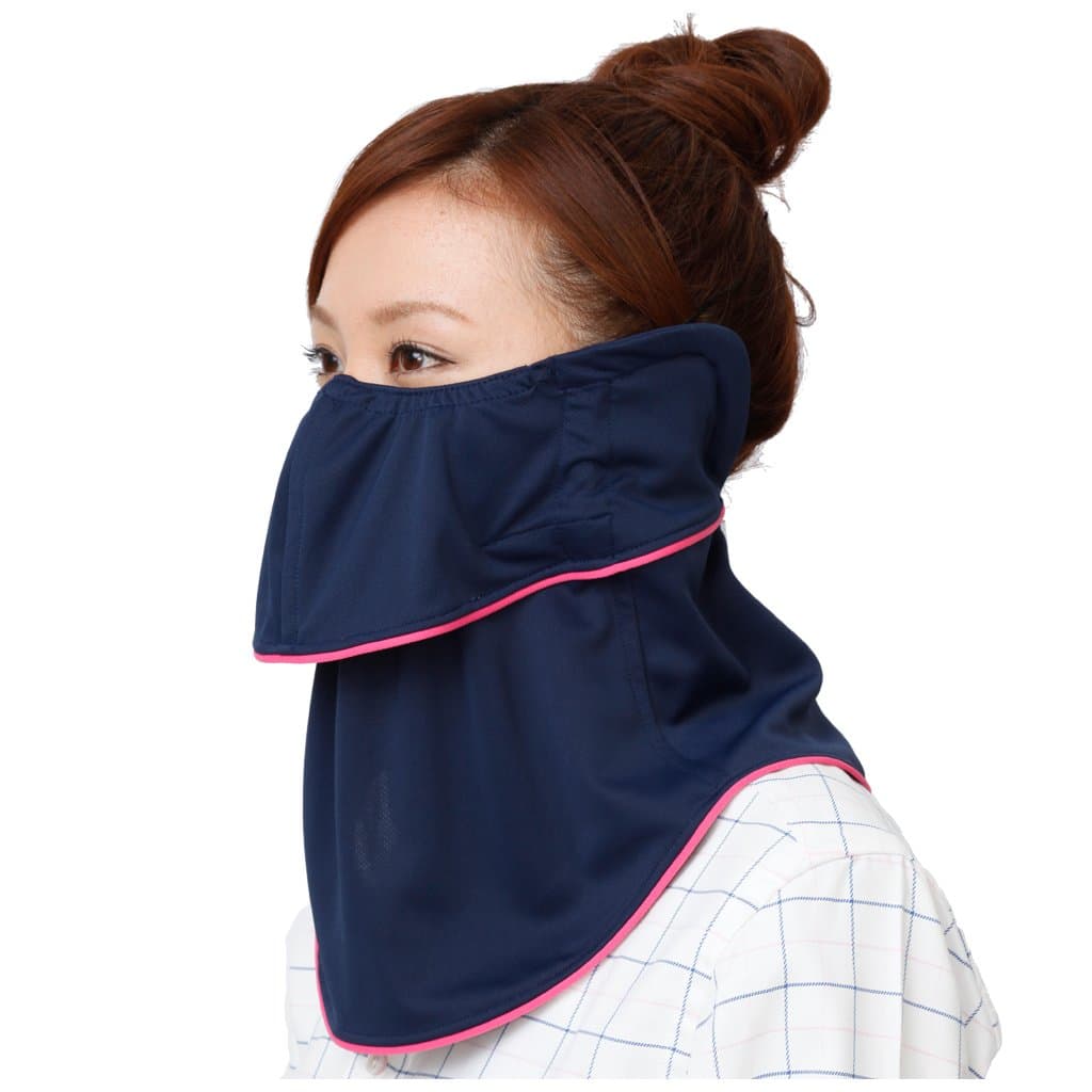 Yake-nu UV Sun protection face mask with form stability tape. 585Navy "Yake-nu Athlete with an ear cover"