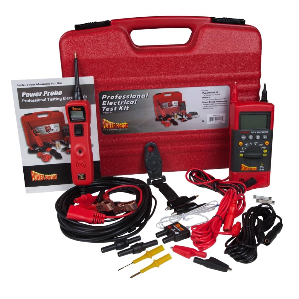 Professional Electrical Test Kit - Red (PPROKIT01) Inc. Power Probe III w/PPDMM & Accessories [Measures Resistance, Current & Frequency]