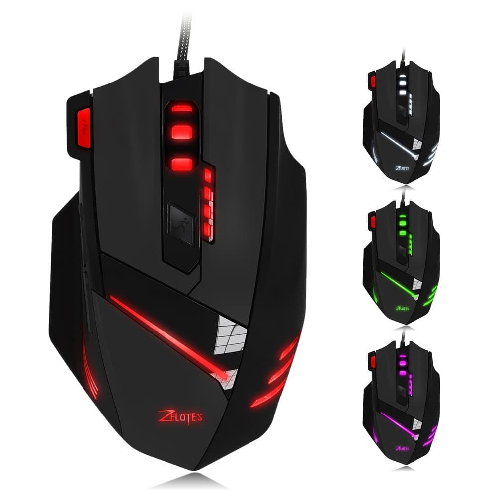 Zelotes T60 9200 DPI High Precision 8 Buttons Gaming Mouse with Multi-Modes LED, Weight Tuning Set for PC, Mac, Pro Gamer