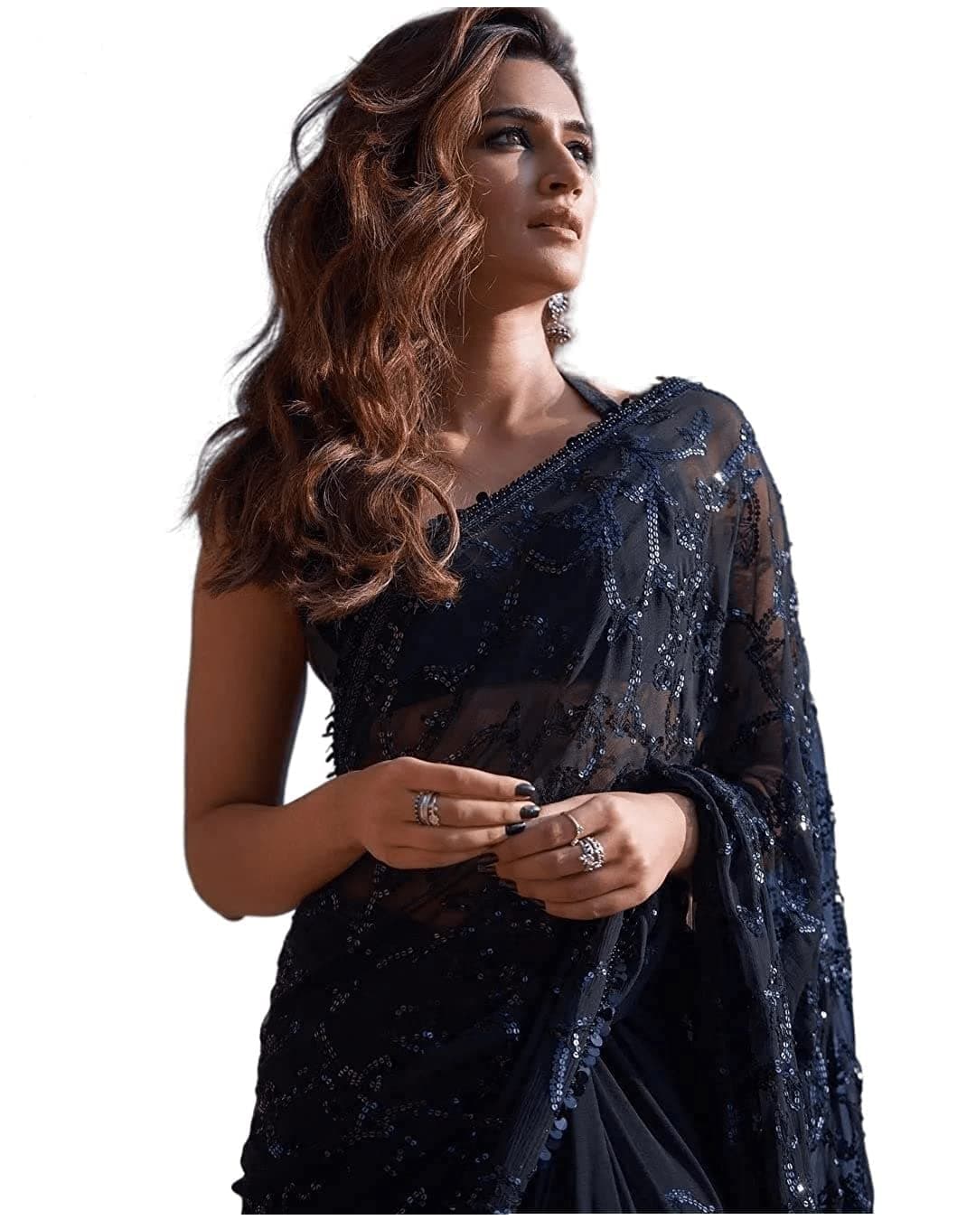 Sidhidata Women's Sequence Work Georgette Saree With Blouse Piece (Kriti Sanon Sequence)