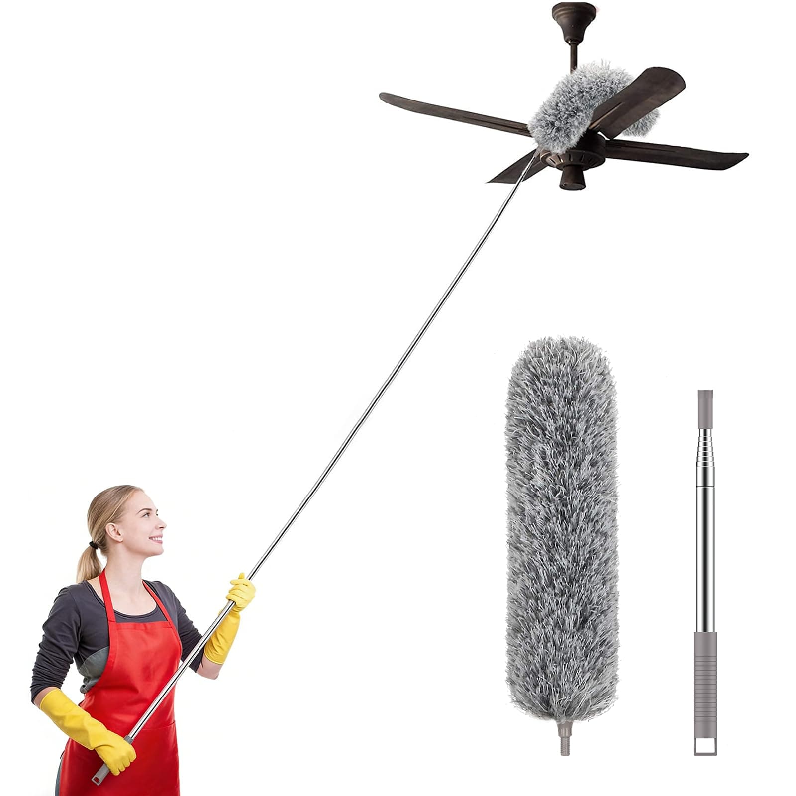 SetSail Extra-Long Dusters with Extension Pole 100-inch for Cleaning, Bendable Microfiber Head Washable Ceiling Fan Duster for High Ceilings, Furniture