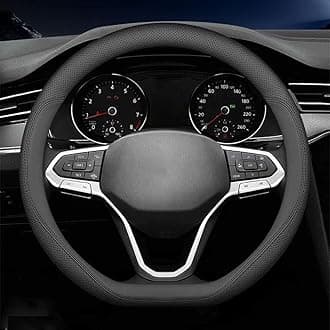 Carodi Latest Nappa Leather car Steering Wheel Cover, Stylish Non-Slip Leather car Interior 15 inches Universal (D-Shape,Black)