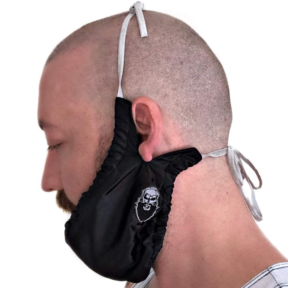 Men's Bedtime Beard Bib Bandana - Long String Over Head/Ear Non-Slip, Comfy, and Adjustable Facial Hair Apron Guard Bonnet Beard Rag