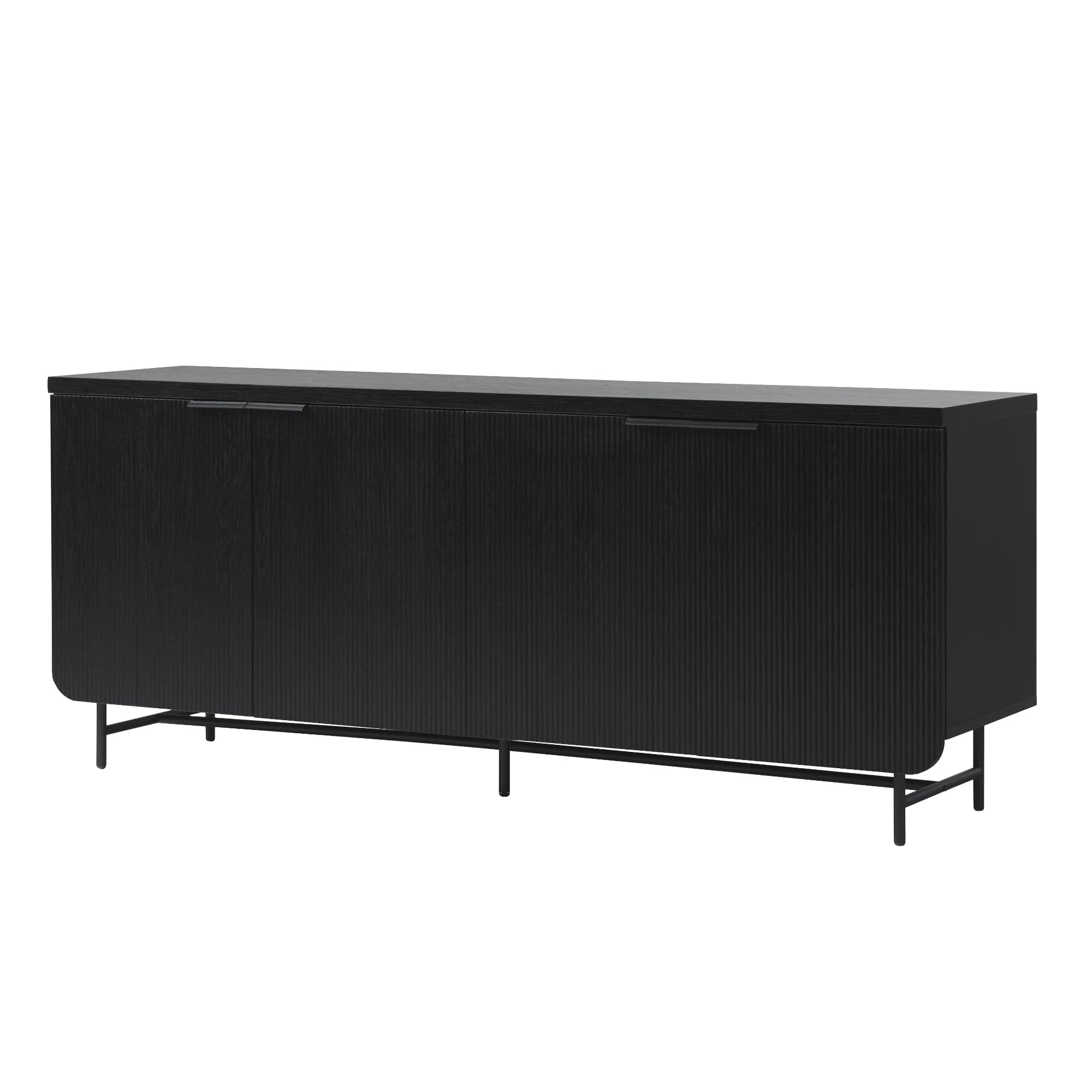 Walker Edison Reema Fluted 4-Door Kitchen Sideboard Buffet Console, 69 Inch, Black