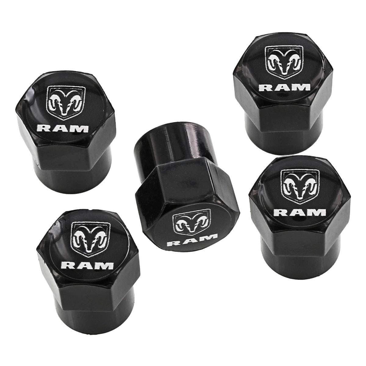 Dodge Ram Black Tire Valve Stem Caps Covers (Pack of 5)