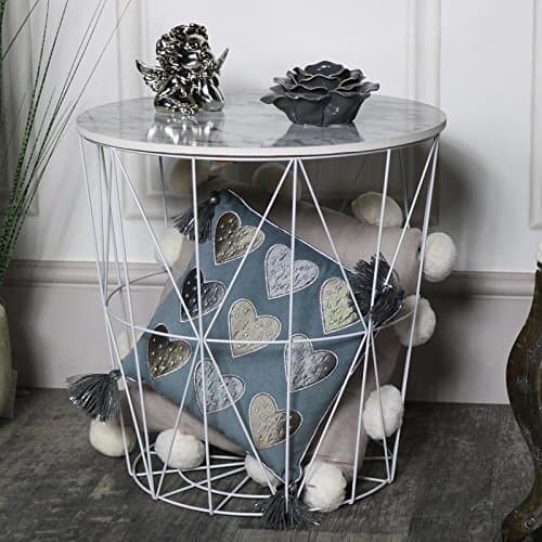Melody Maison White Metal Marble Effect Topped Side Table