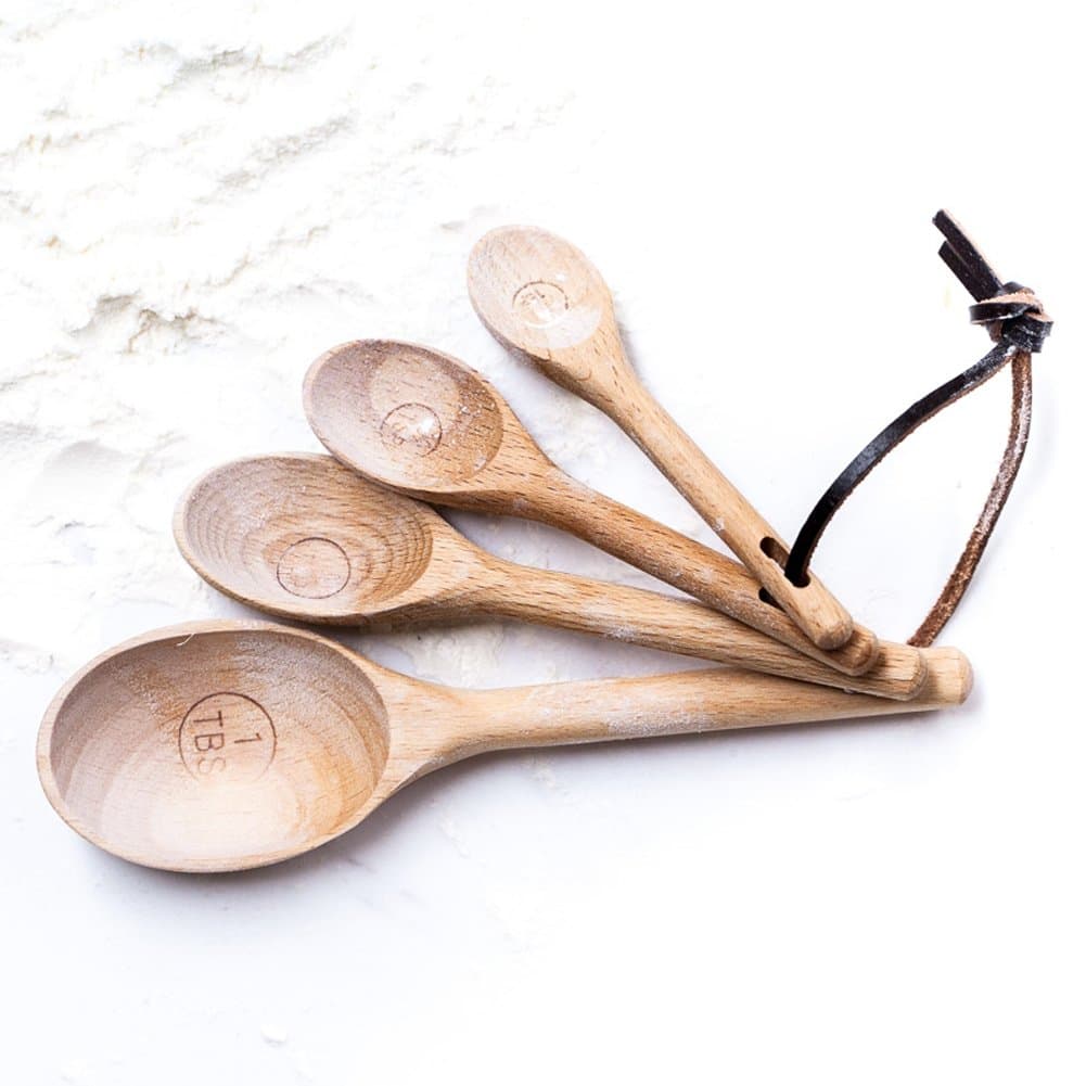 Wooden Measuring Spoons Set Healthy Beech Cooking Tools Baking Tools, Pack of 4-1Tbsp,1Tsp,1/2Tsp,1/4Tsp
