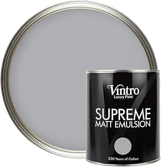 Vintro | Mid Grey | Luxury Matt Emulsion | Smooth Chalky Finish | Multi Surface Paint | for Walls, Ceilings, Wood and Metal | 1L (Mid Grey - Lincoln Grey)