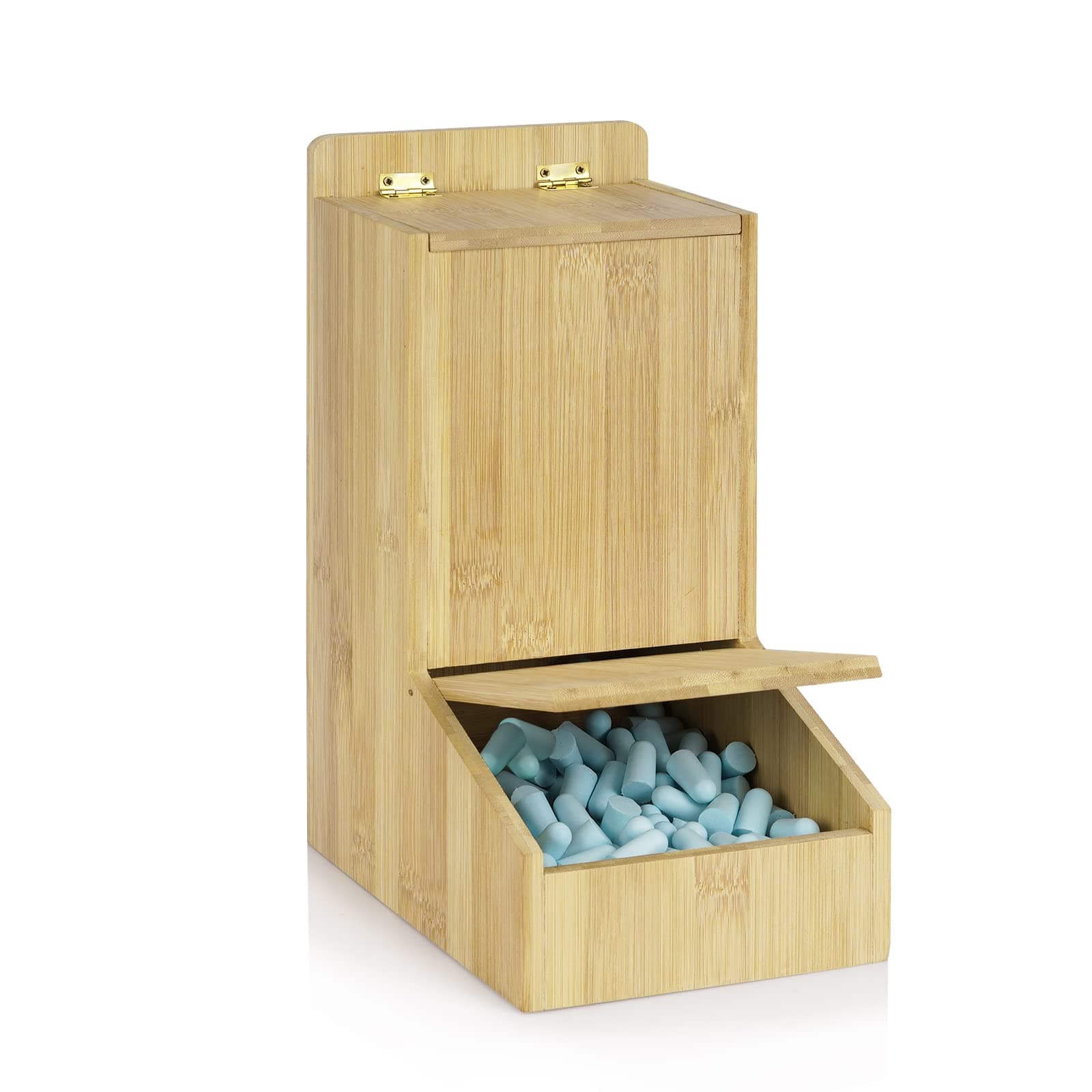 Exttlliy Earplug Holder Ear Plug Dispenser Wall Mount or Standing Universal Bamboo Holder for Small Bulk Accessories - Earplugs, Finger Cots, Laundry Pods, Clean Wipes Accessory Dispenser