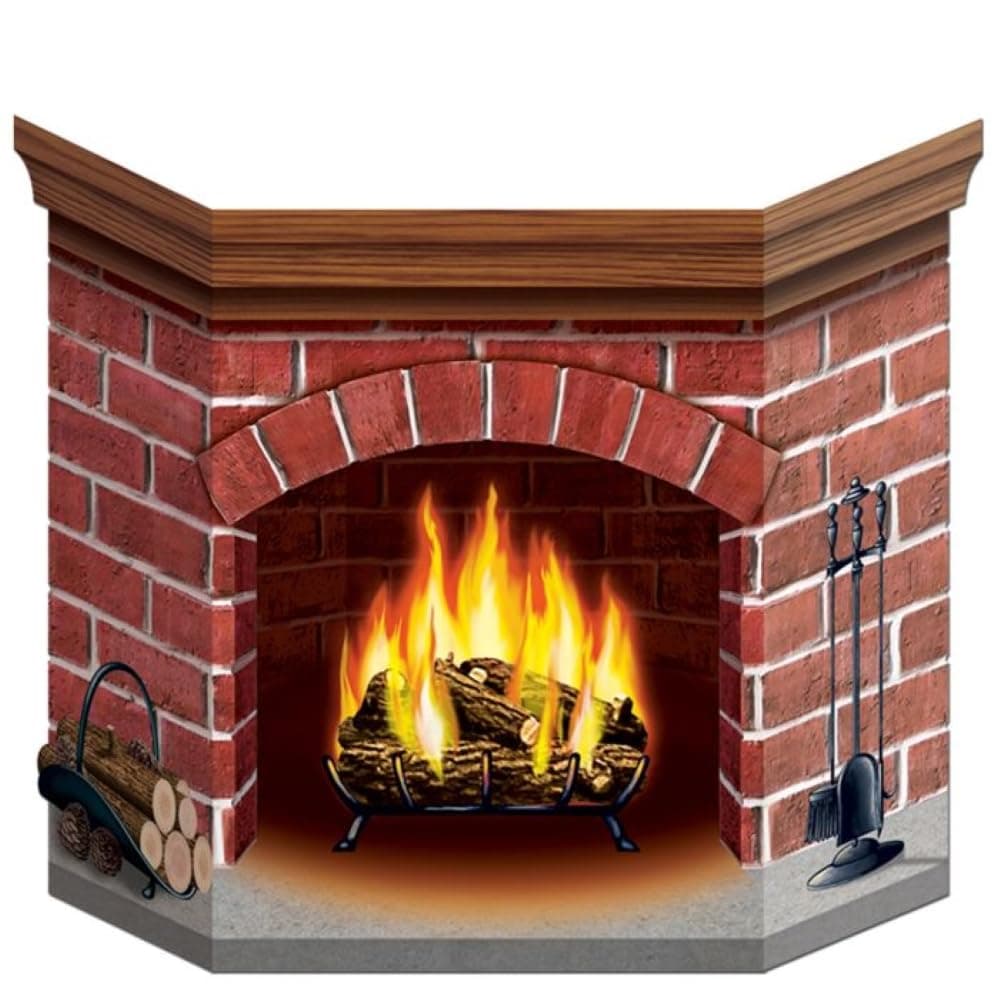brick fireplace stand-up party accessory (1 count) (1/pkg)- Multi color