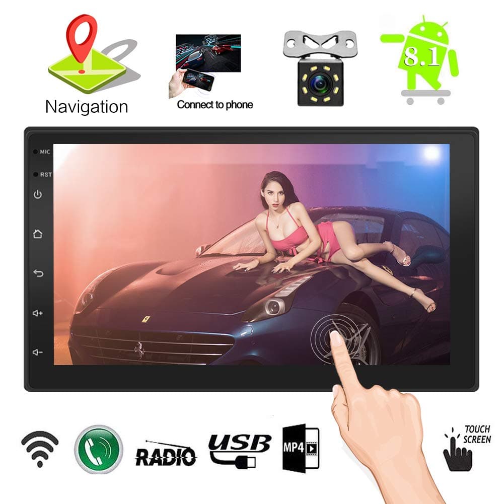 7 Inch Touch Screen Android 7.1 QuadCore CPU Double Din Car Stereo in Dash GPS Navigation Surport BT WiFi Car Radio Audio Vehicle Headunit with Free Rear Camera and Car Tuning